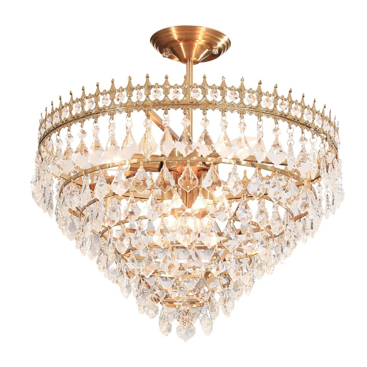 K9 Clear Crystal Chandelier, Vintage Gold 8-Light Pendant Ceiling Light – Art Deco Style